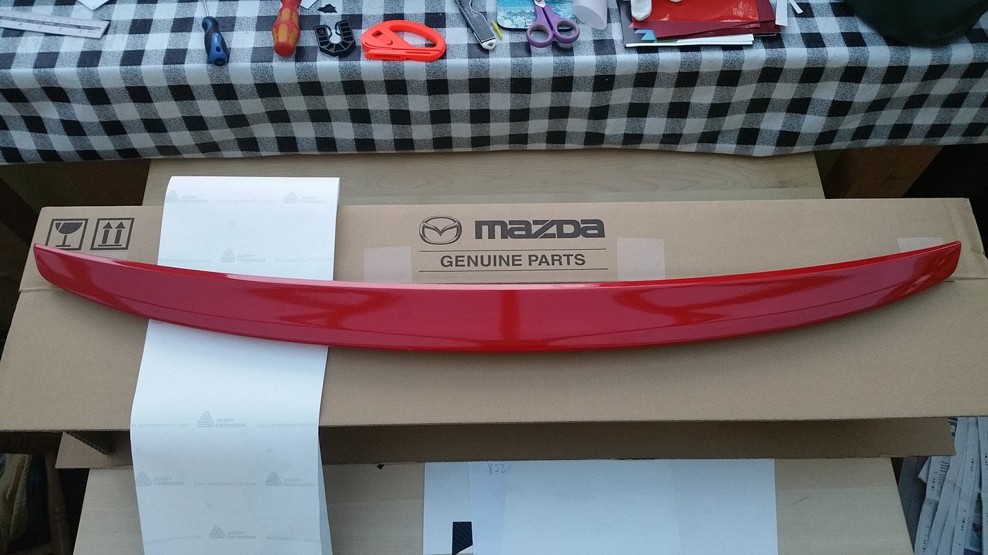 The finished side of the wrapped boot lid spoiler